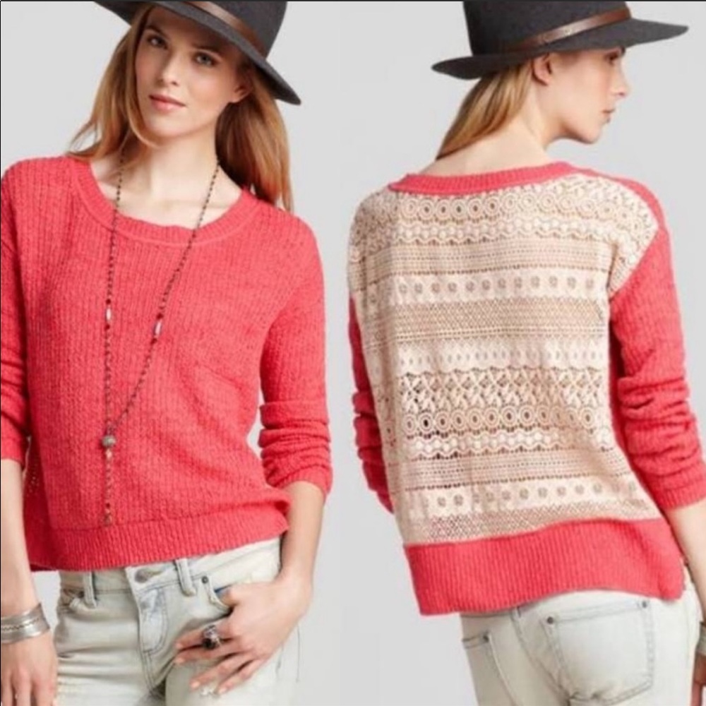⭐️ FREE PEOPLE Sweet Jane Coral Lace Sweater